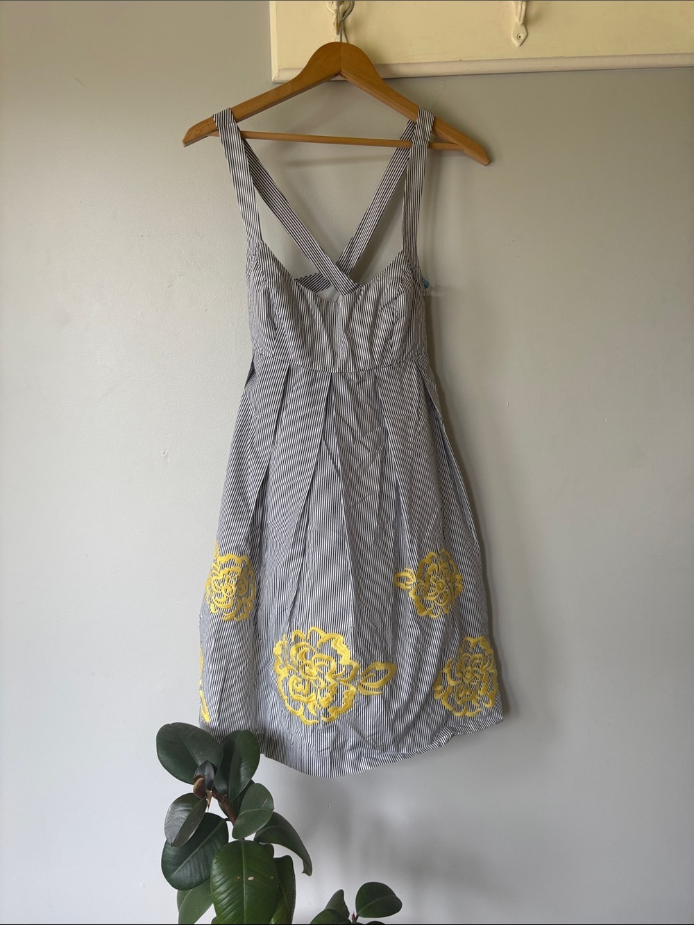 INC International Concepts Yellow Floral Embroidered Striped Sundress Size 4